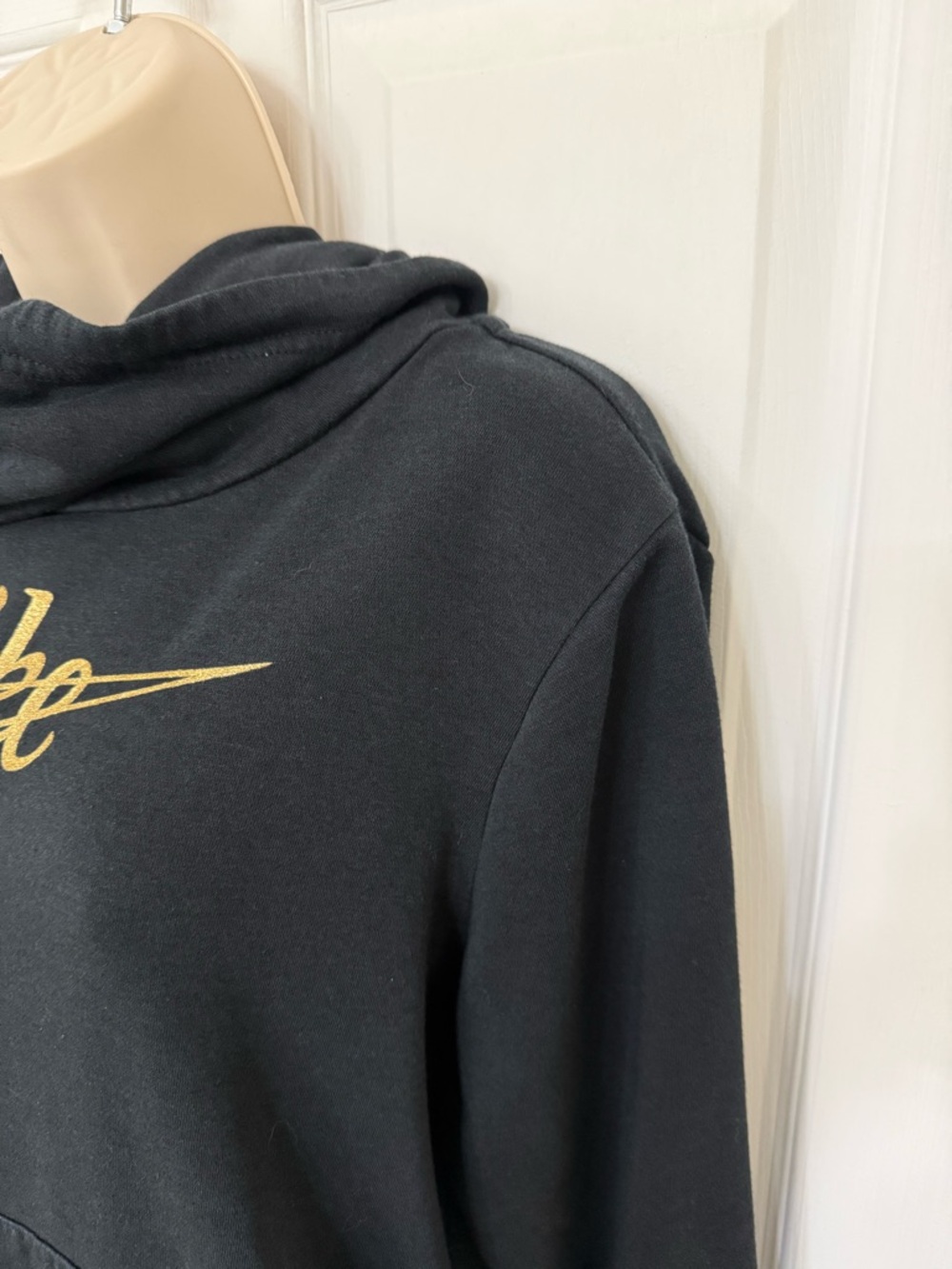 Nike Black Gold Logo Funnel Neck Hoodie Pullover Medium - Picture 9 of 13